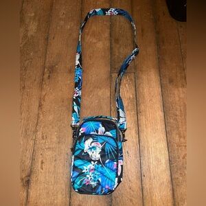 Lug Skeeter Mini Crossbody Bag Black Blue Floral - Gunmetal Zippers